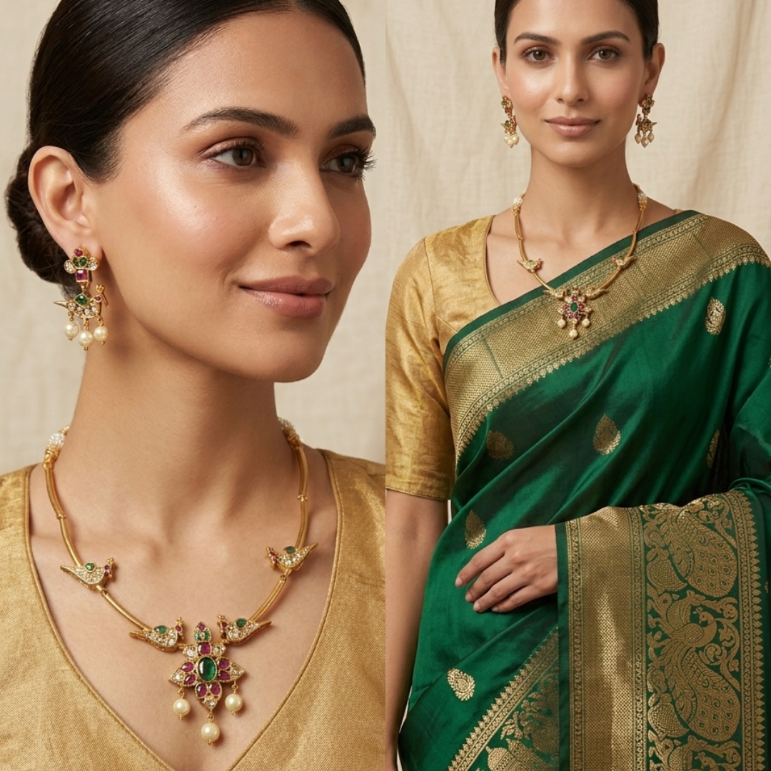 Peacock Kundan Pearl Necklace Set