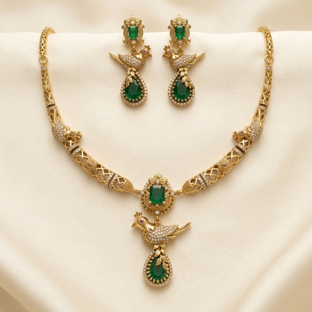 Peacock Emerald Stone Necklace Set