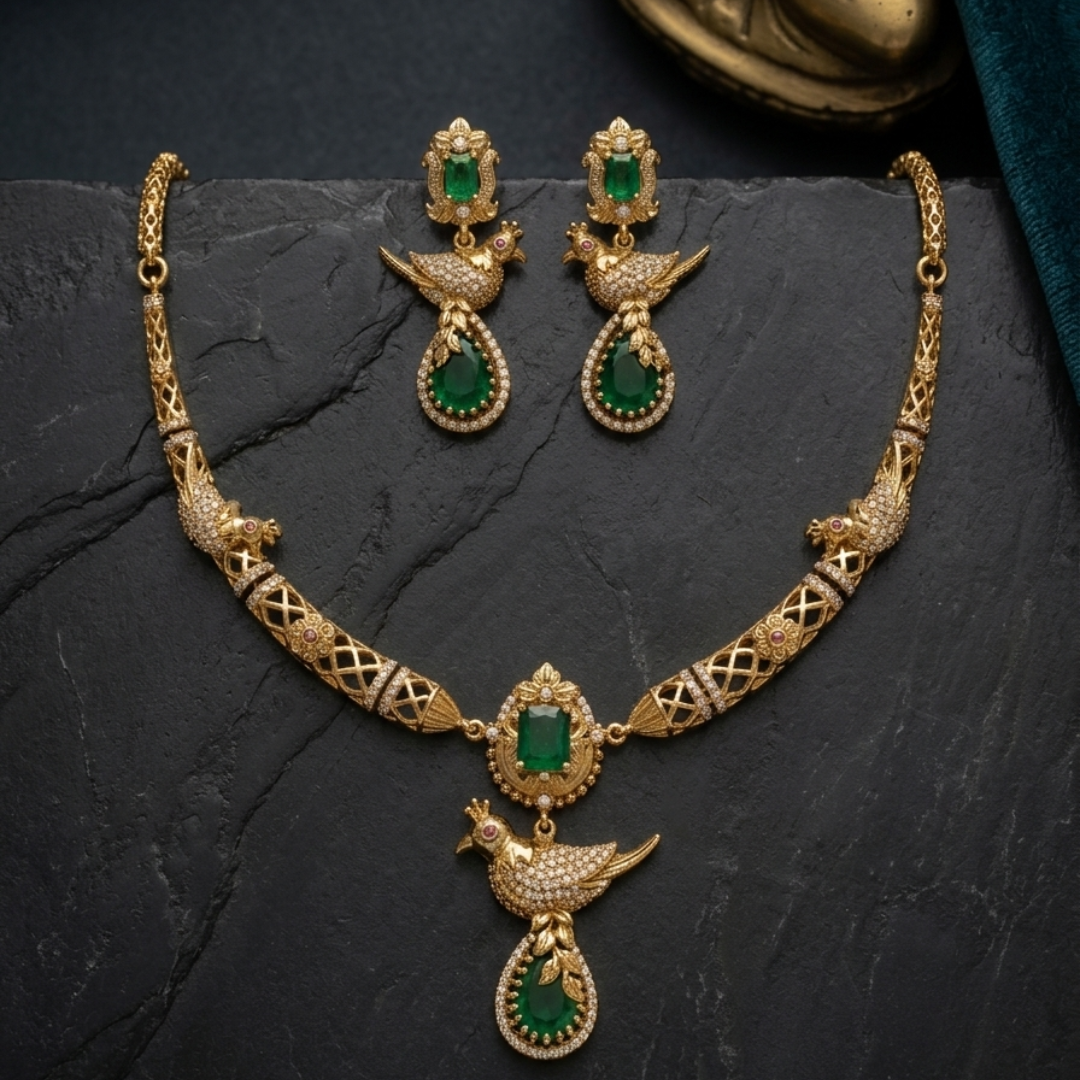 Peacock Emerald Stone Necklace Set
