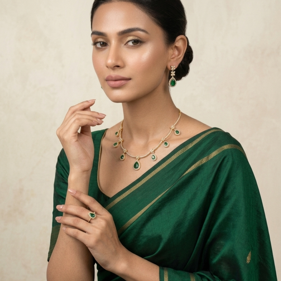 Emerald Drop Luxe Necklace Set