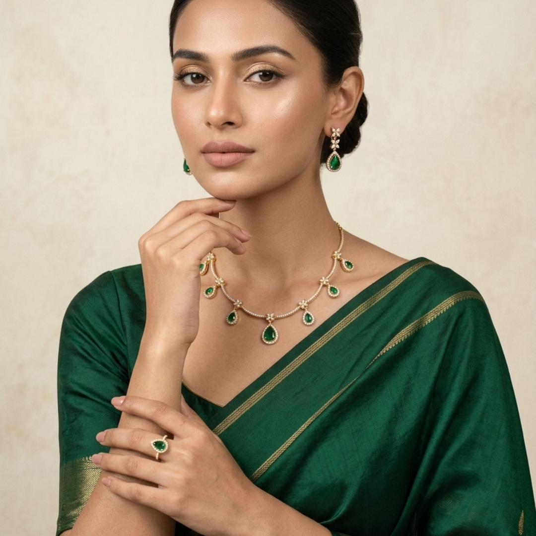 Emerald Drop Luxe Necklace Set