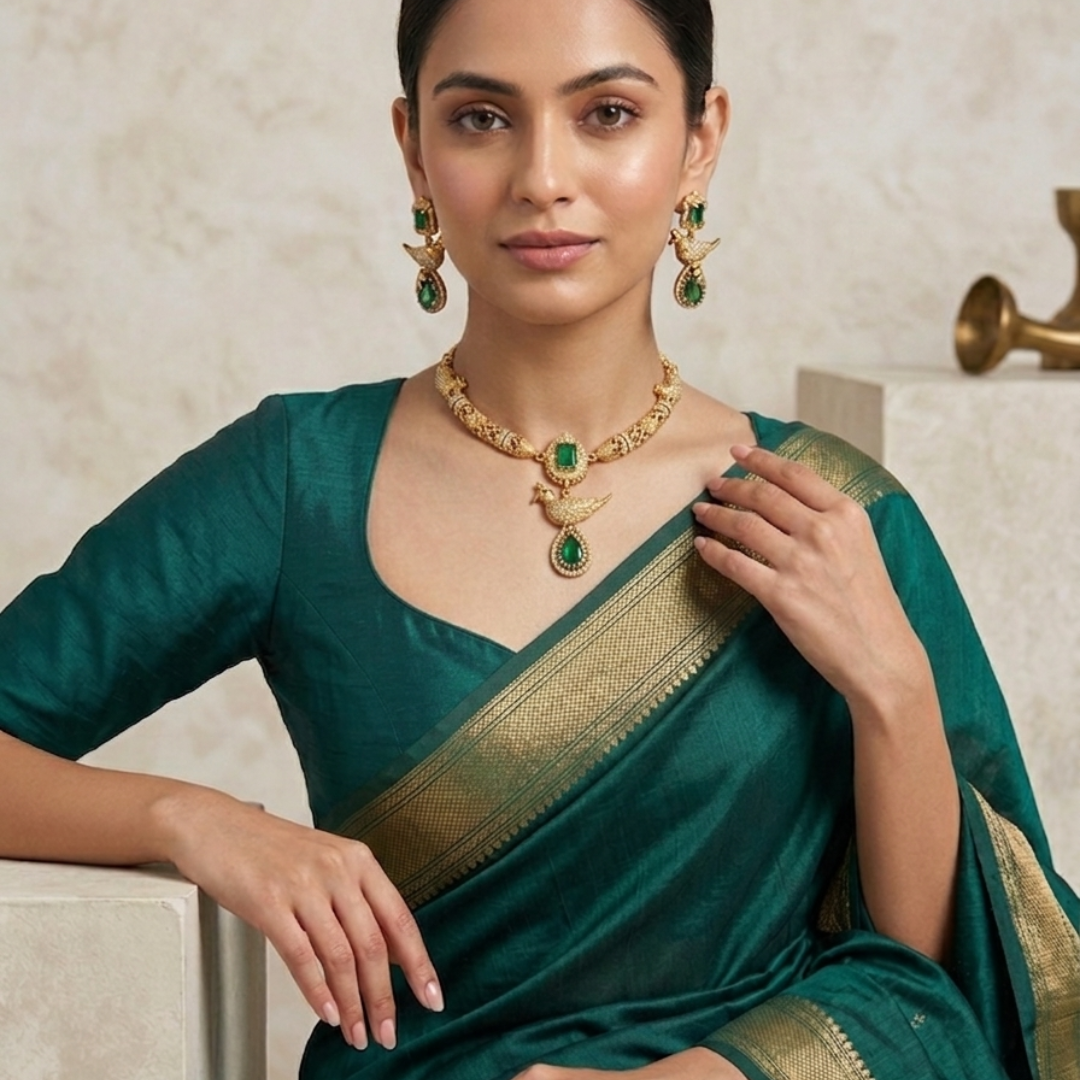 Peacock Emerald Stone Necklace Set