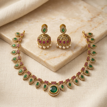 Emerald Temple Jhumka Necklace Set