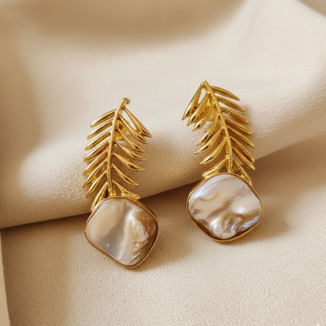 Golden Leaf MOP Drop Earrings
