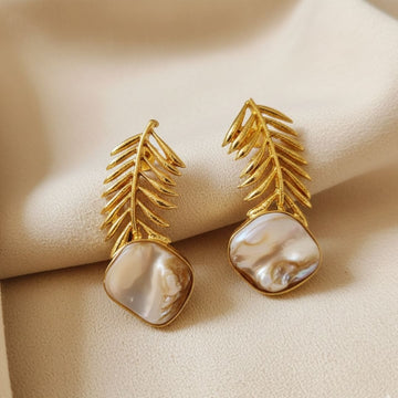 Golden Leaf MOP Drop Earrings