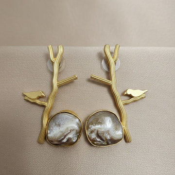 Golden Branch & Bird Statement Earrings