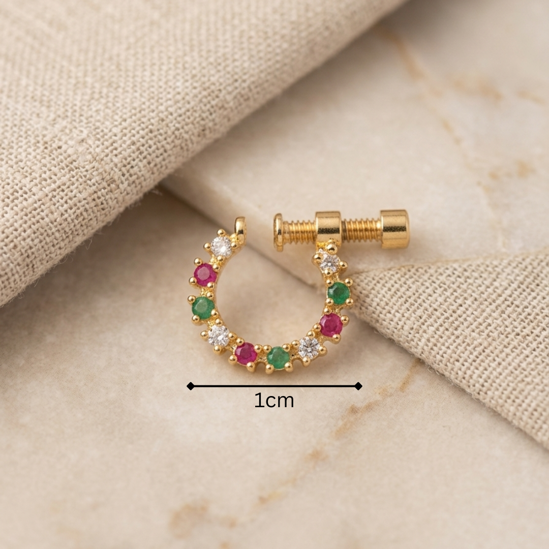 Multicolor Diamond Curve Nose Pin