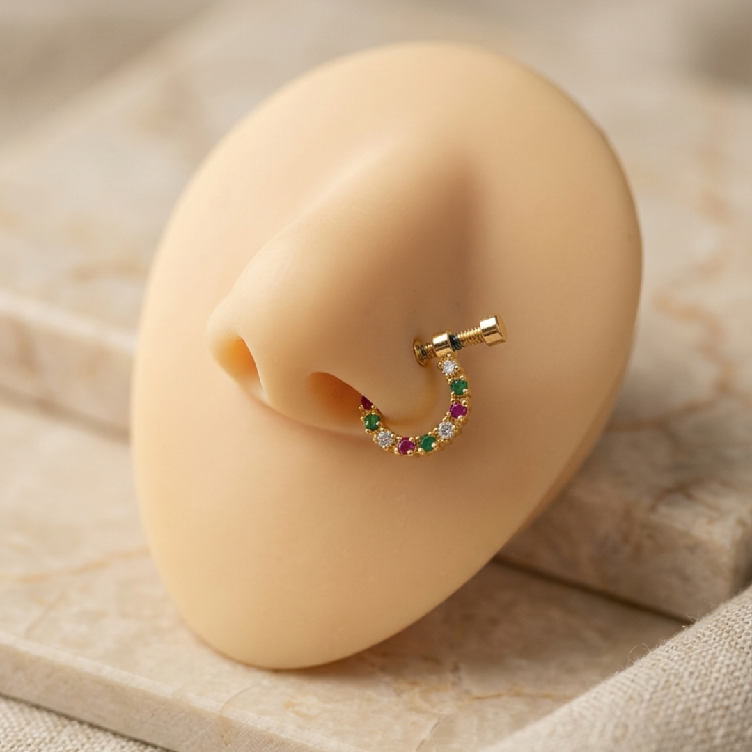 Multicolor Diamond Curve Nose Pin