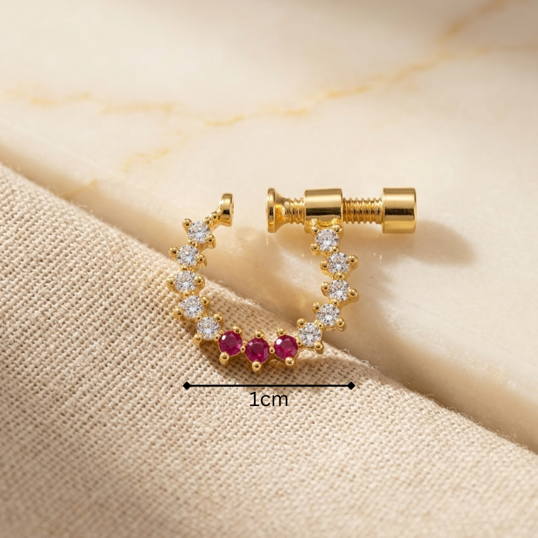 Ruby Diamond Curve Nose Pin