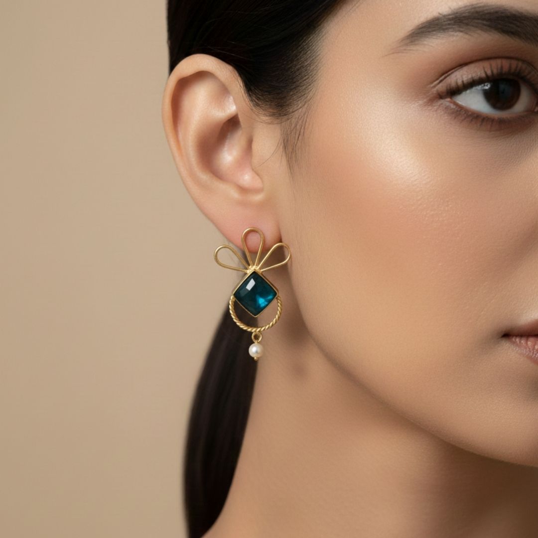 Green -Monalisa Stone Bow Earrings