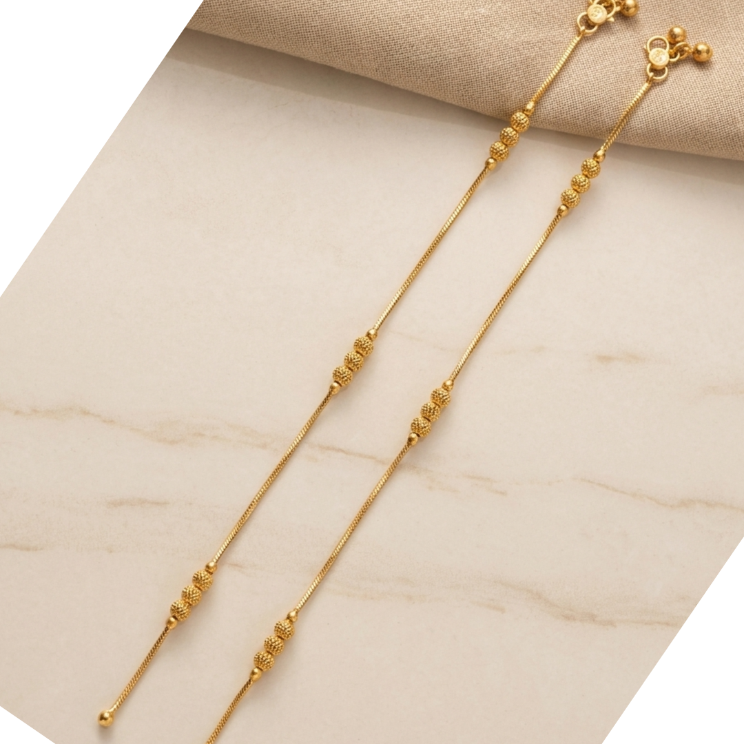 Golden Beaded Minimal Anklet Pair