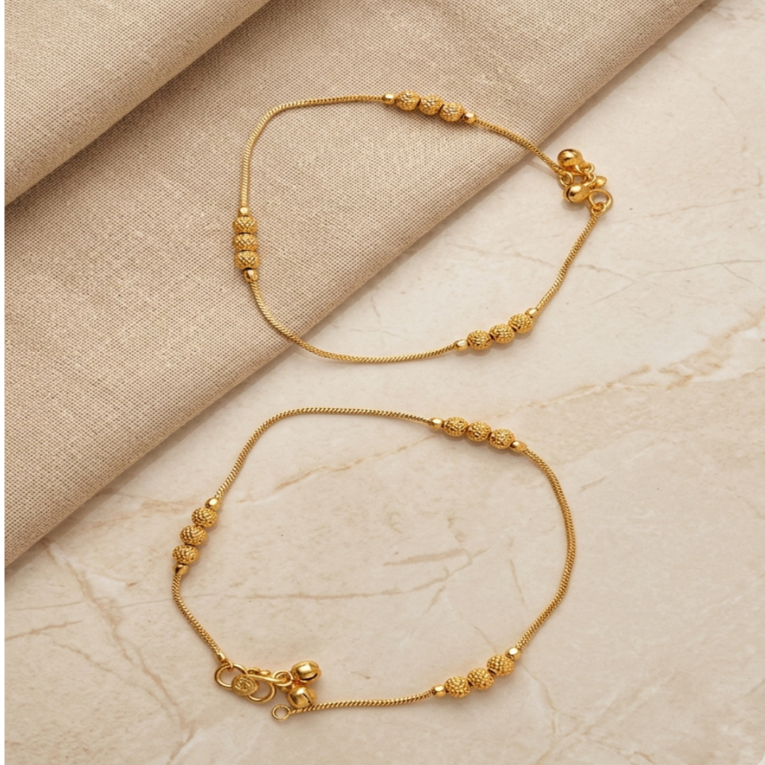 Golden Beaded Minimal Anklet Pair