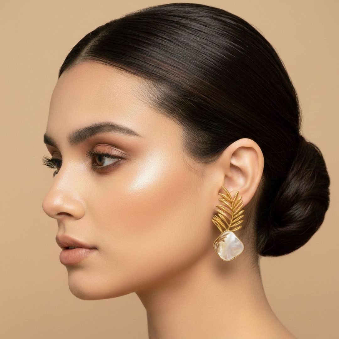 Golden Leaf MOP Drop Earrings