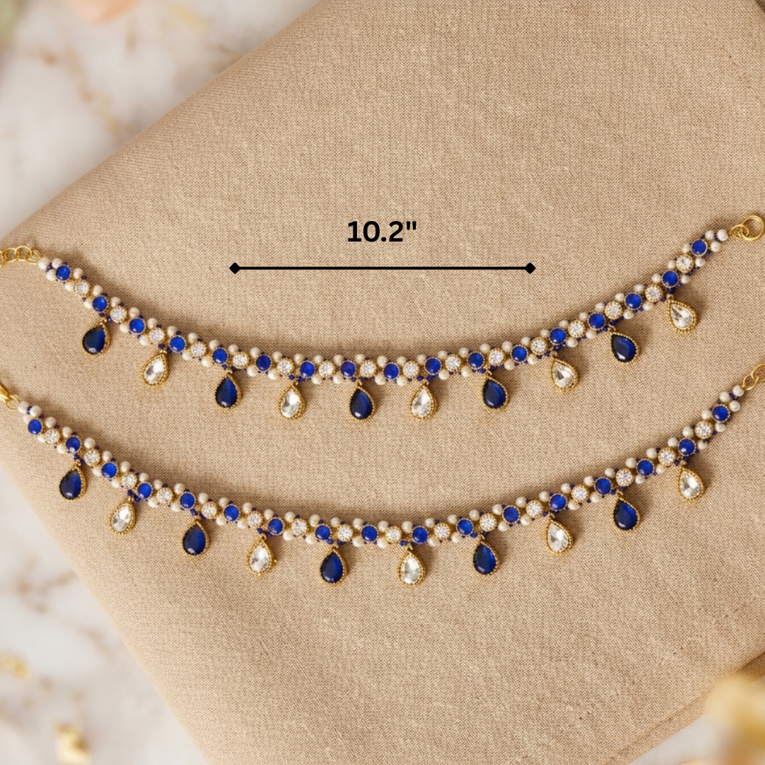 Royal Blue Kundan Pearl Bridal Anklet