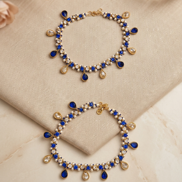 Royal Blue Kundan Pearl Bridal Anklet