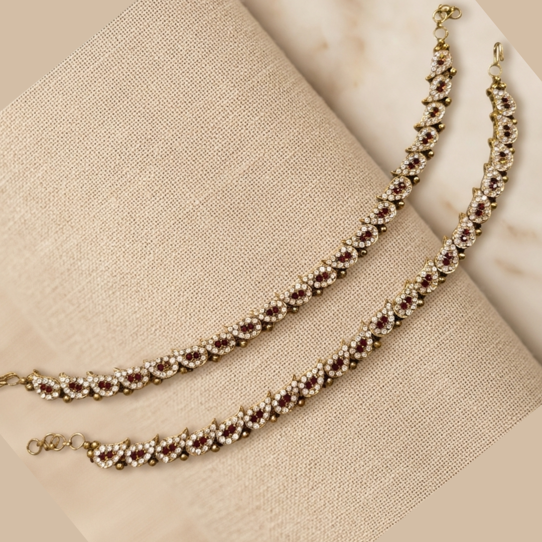 Ruby Red & White Kundan Bridal Anklet (Payal)