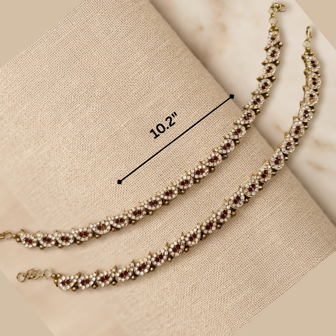 Ruby Red & White Kundan Bridal Anklet (Payal)