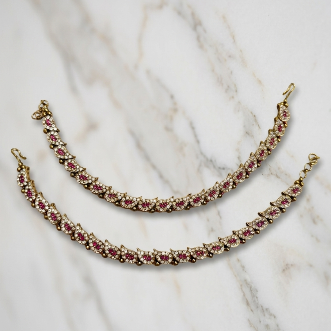 Pink & White Kundan Bridal Anklet (Payal)