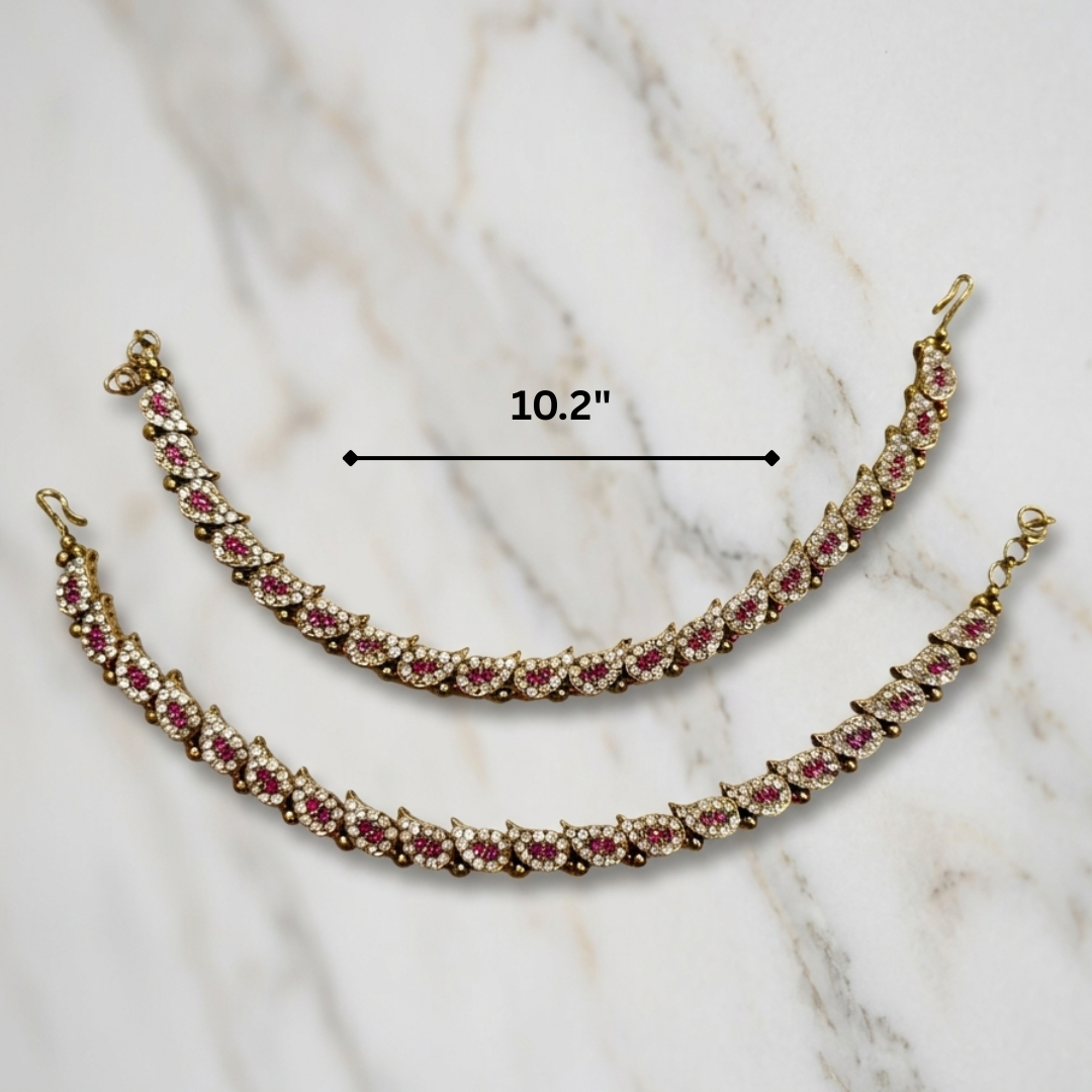 Pink & White Kundan Bridal Anklet (Payal)