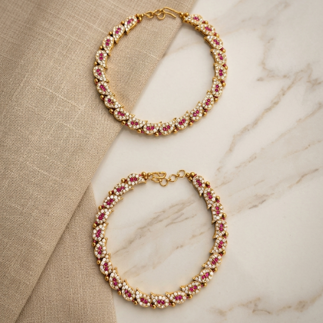 Pink & White Kundan Bridal Anklet (Payal)