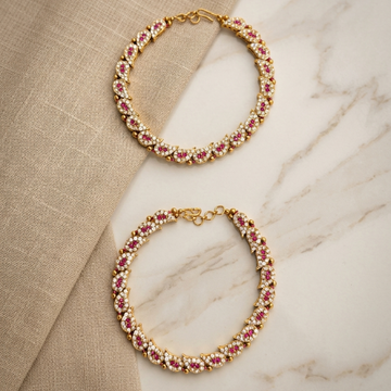 Pink & White Kundan Bridal Anklet (Payal)