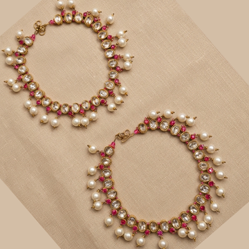 Pink Kundan Pearl Bridal Anklet (Payal)