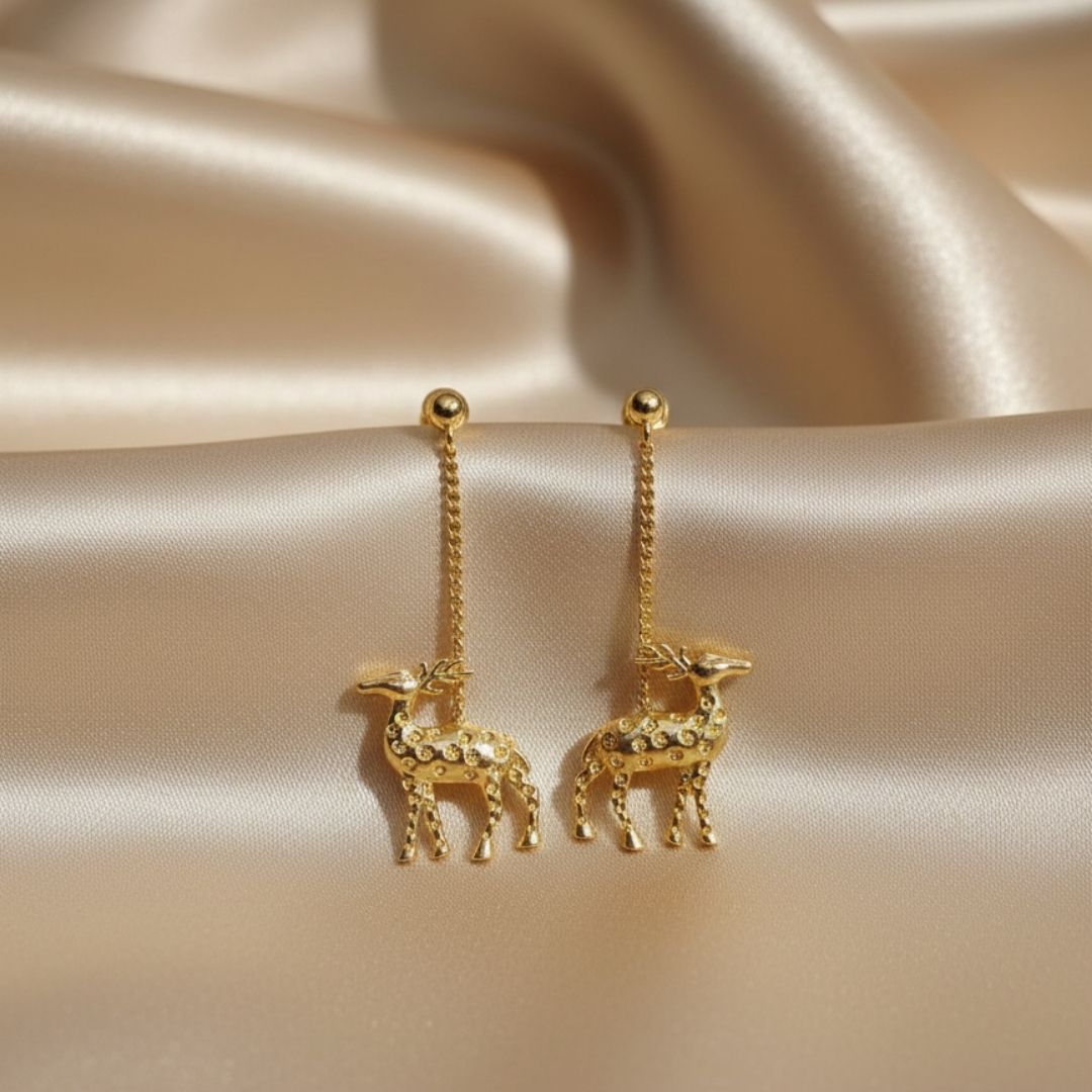 Golden Deer Drop Brass Earrings