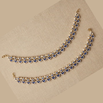 Royal Blue Kundan Pearl Bridal Anklet (Payal)