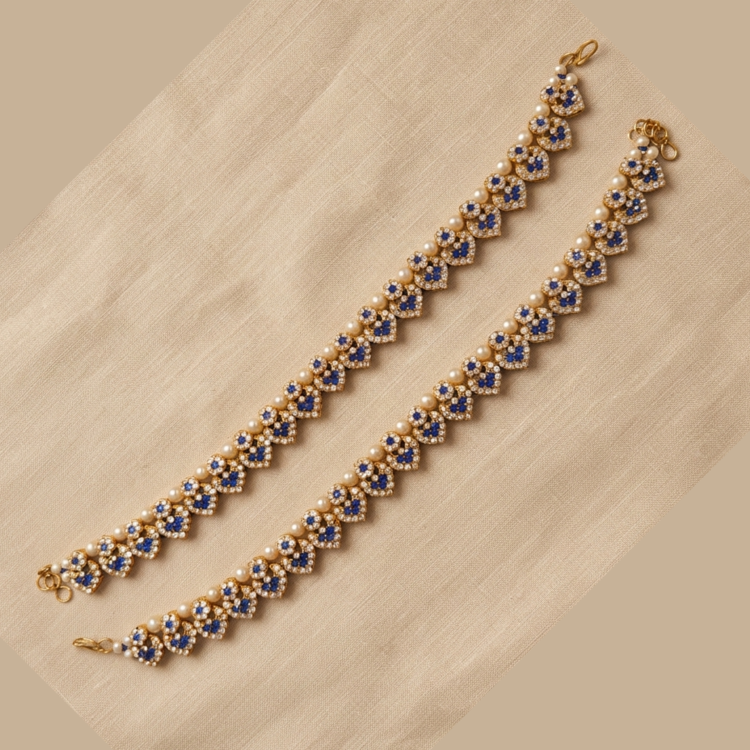 Royal Blue Kundan Pearl Bridal Anklet (Payal)