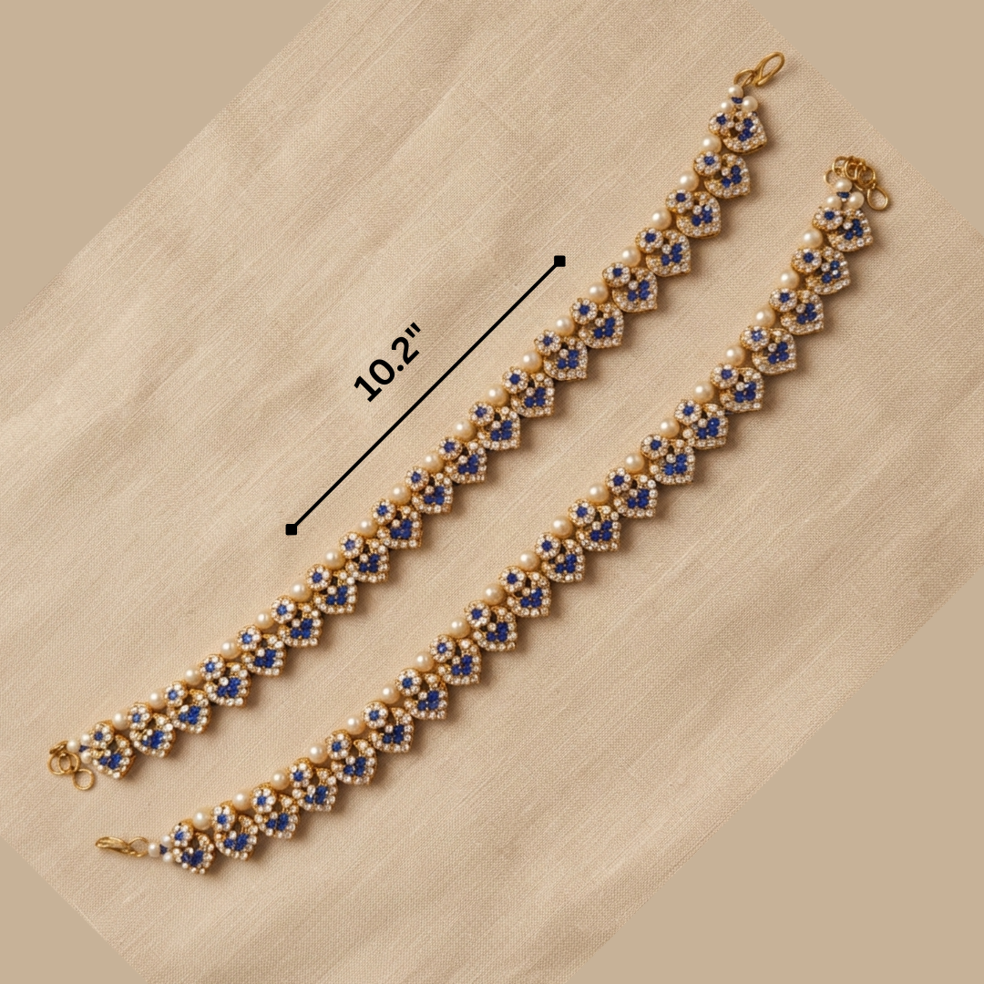 Royal Blue Kundan Pearl Bridal Anklet (Payal)