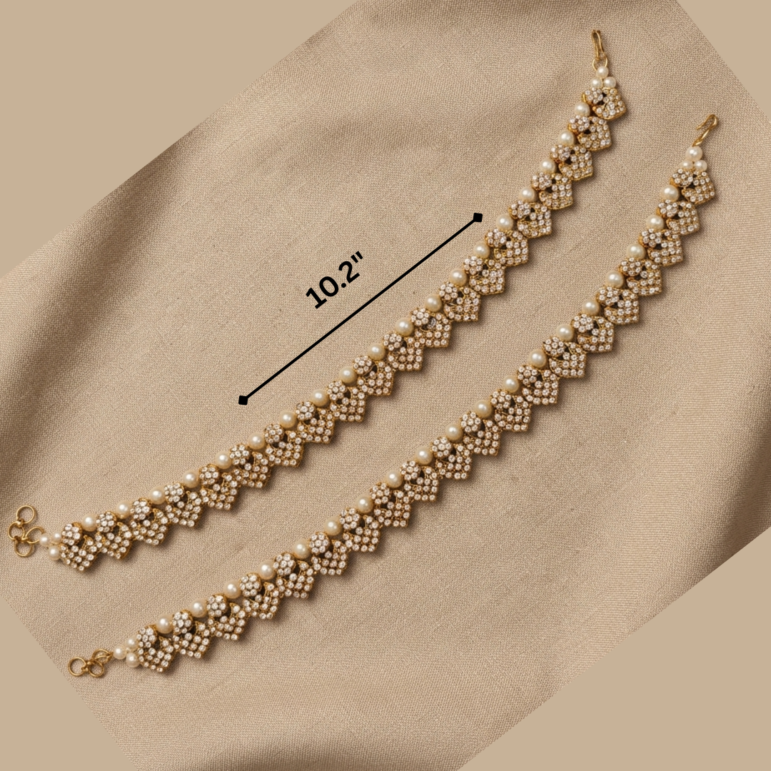 Golden Kundan Pearl Bridal Anklet (Payal)