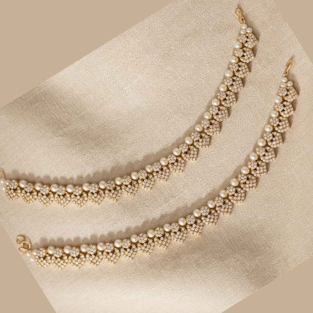 Golden Kundan Pearl Bridal Anklet (Payal)