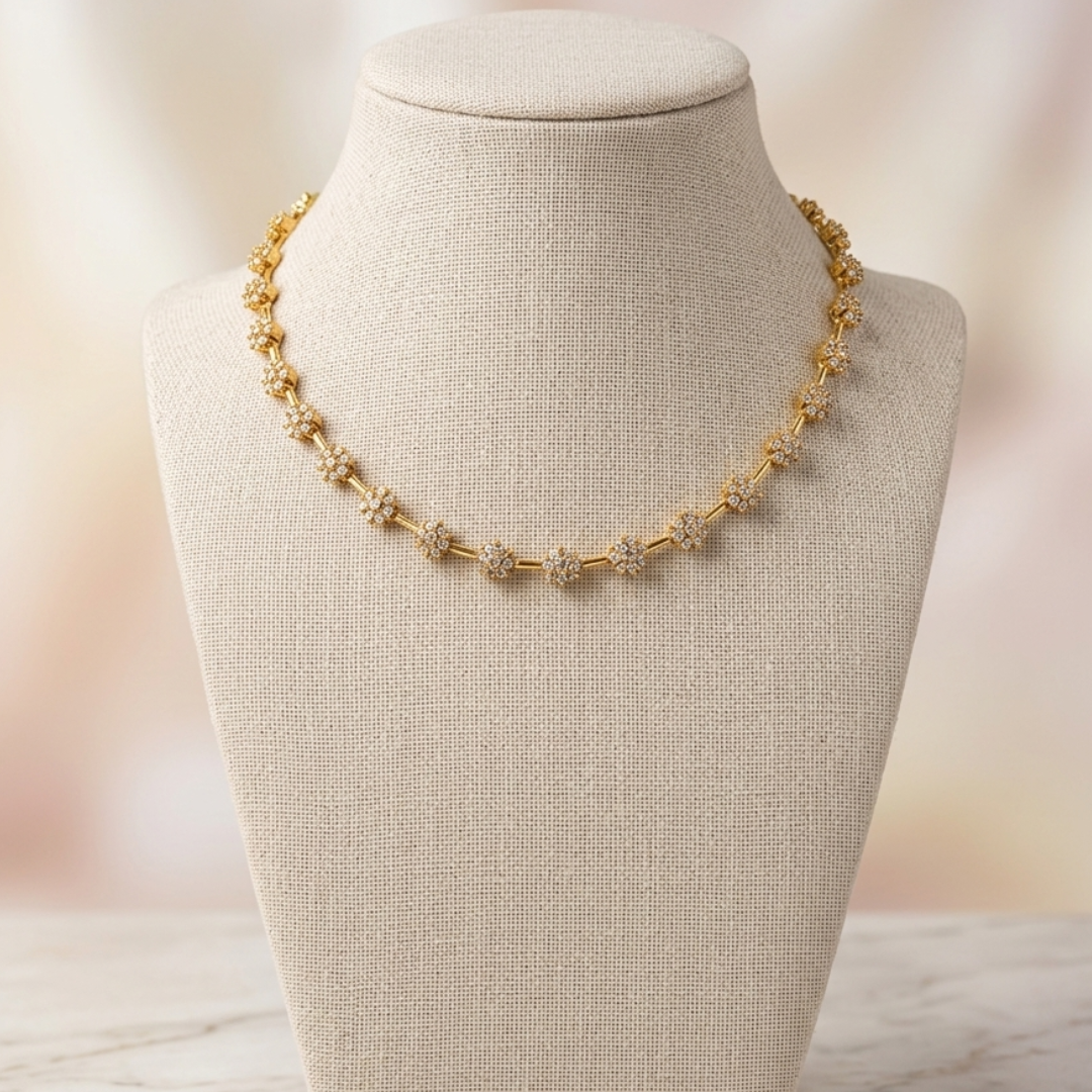 Floral AD stone Necklace & Earrings Set