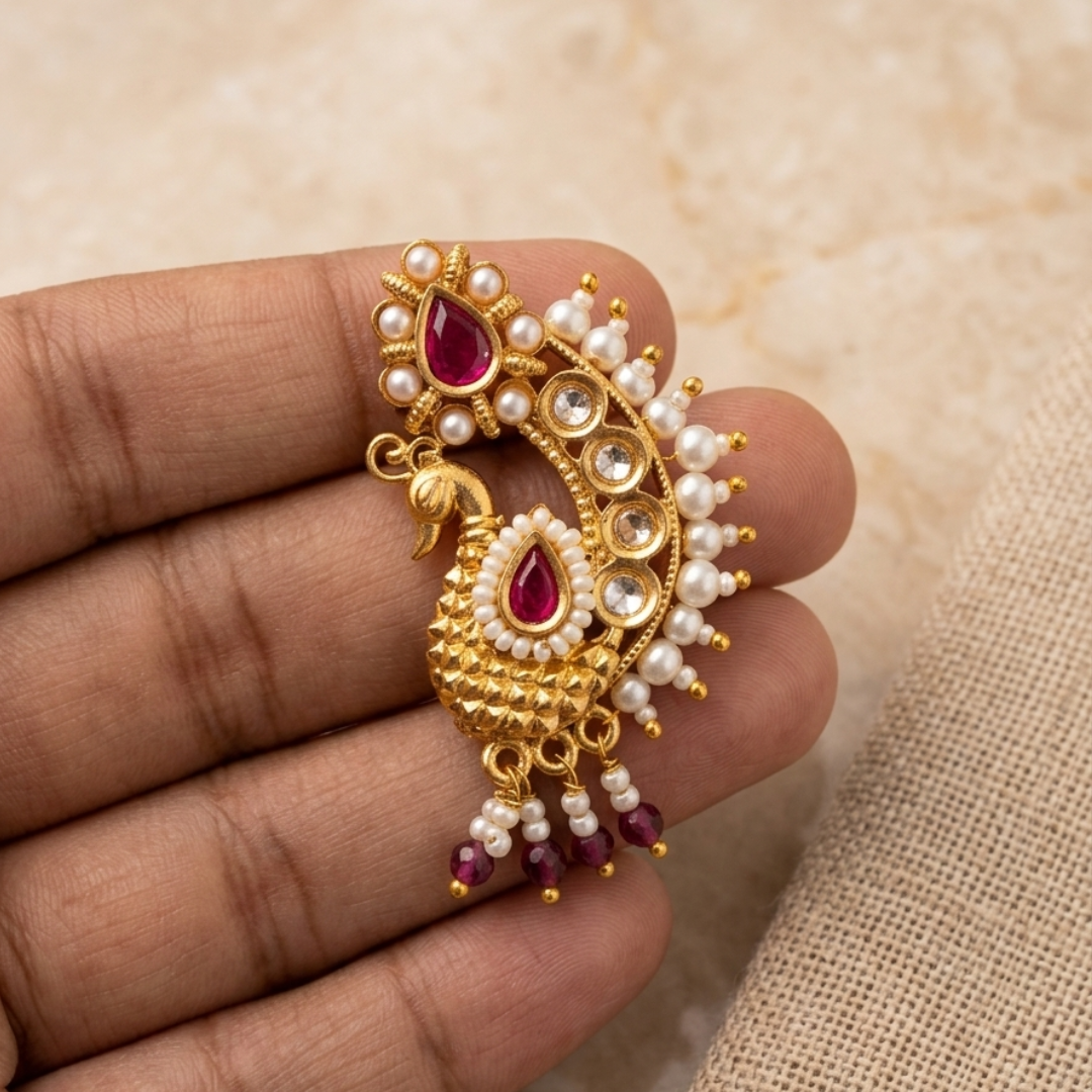 Peacock Pearl Maharastrian Nose Pin