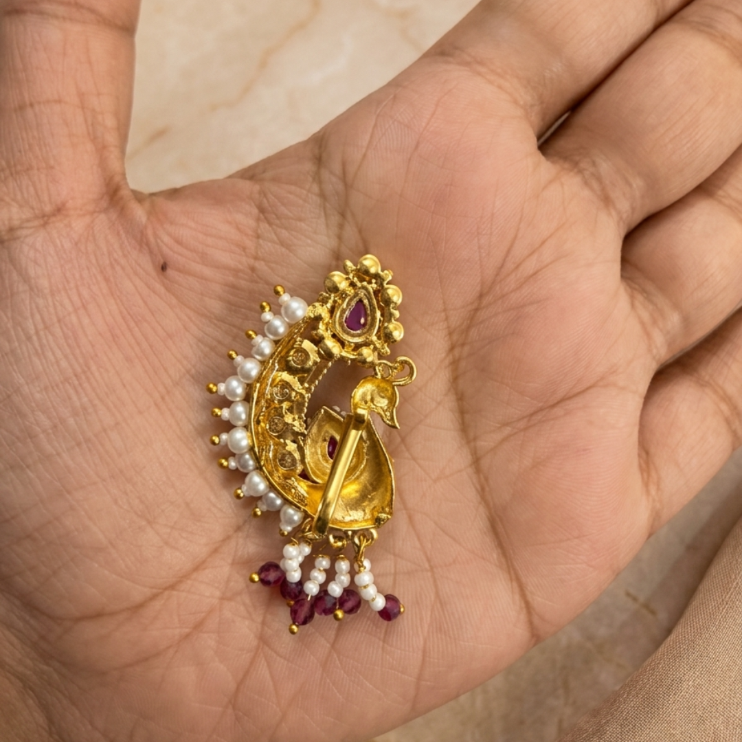 Peacock Pearl Maharastrian Nose Pin