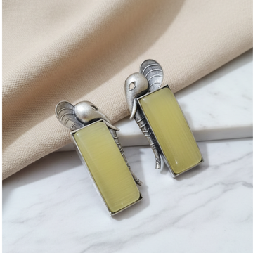 Elephant Yellow Stone Silver Brass Earrings