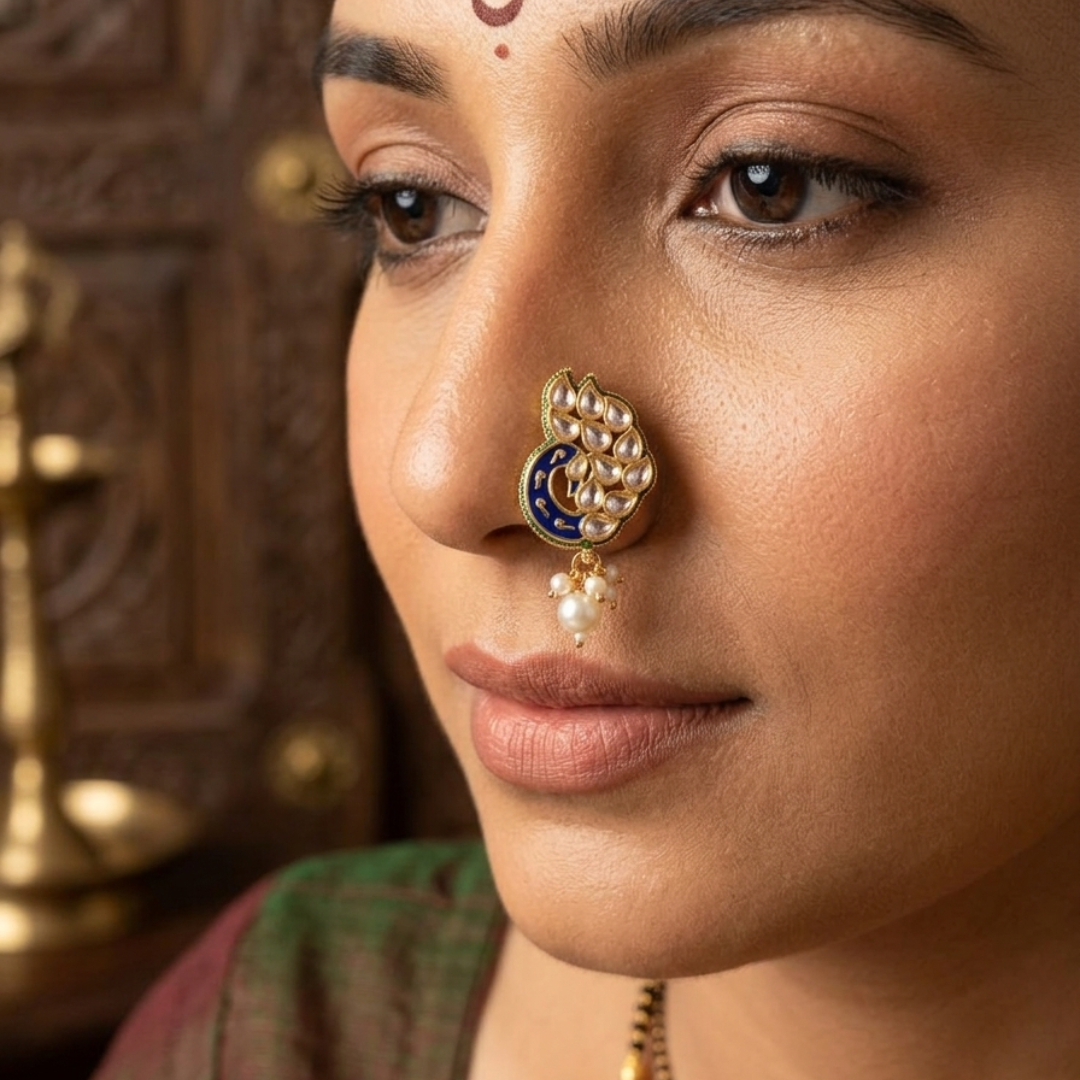 Maharashtrian Peacock Nath Nose Pin