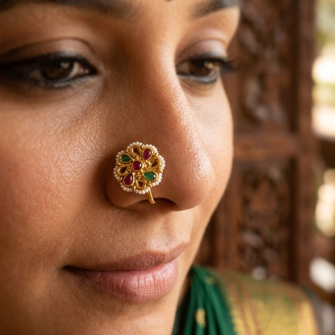 Maharashtrian Floral Nath Nose Pin