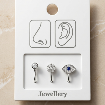 Silver Zircon Nose Pin Set