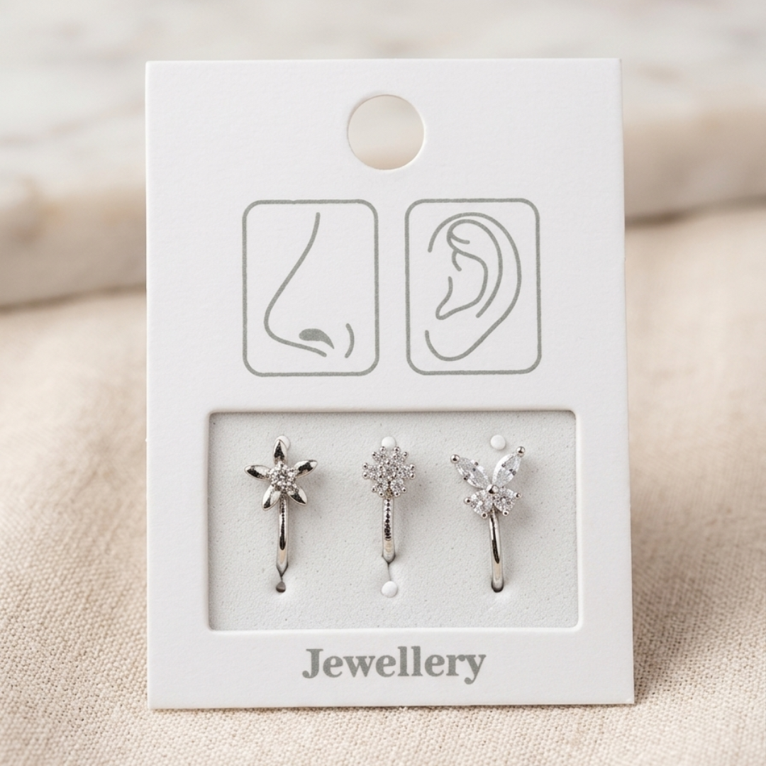 Silver Floral Nose Pin Set