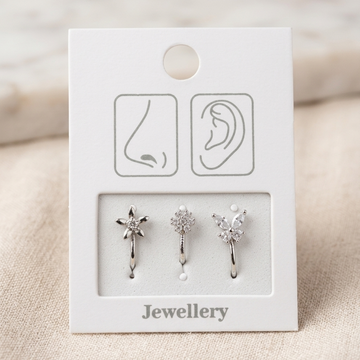 Silver Floral Nose Pin Set