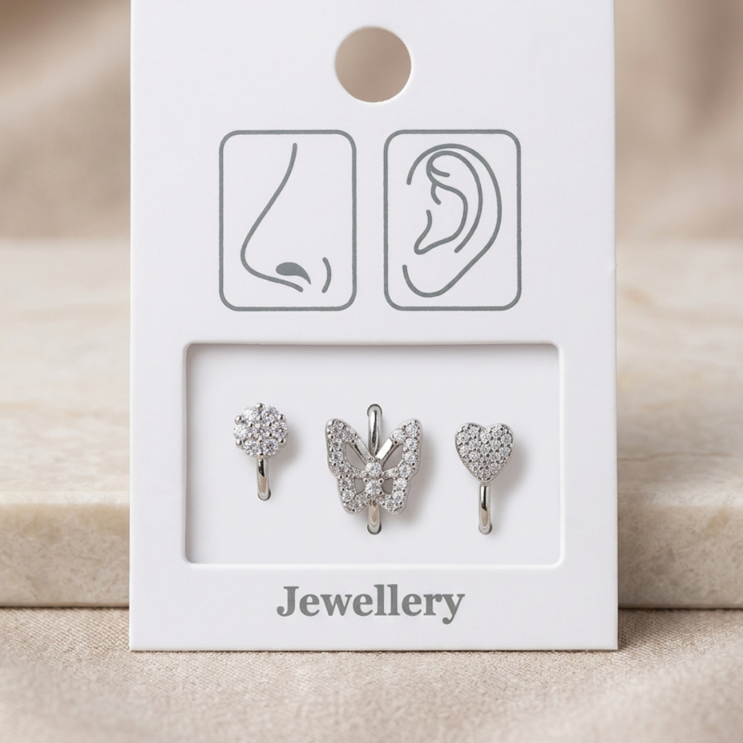 Silver Butterfly Nose Pin Set
