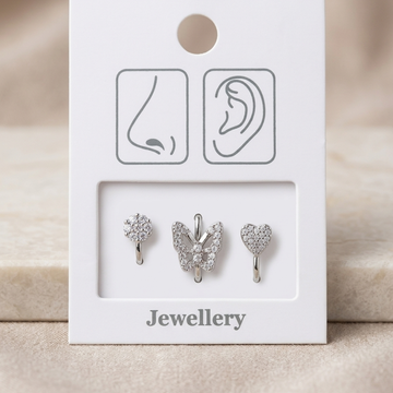 Silver Butterfly Nose Pin Set