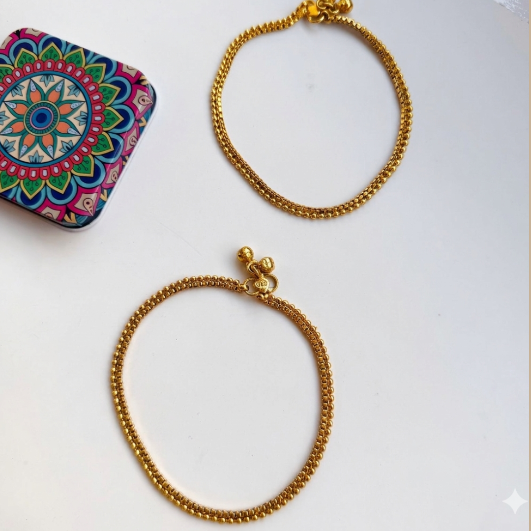 Beaded Microplated Gold Anklet