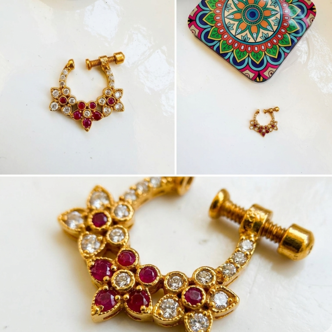 Ruby Floral Nose Pin