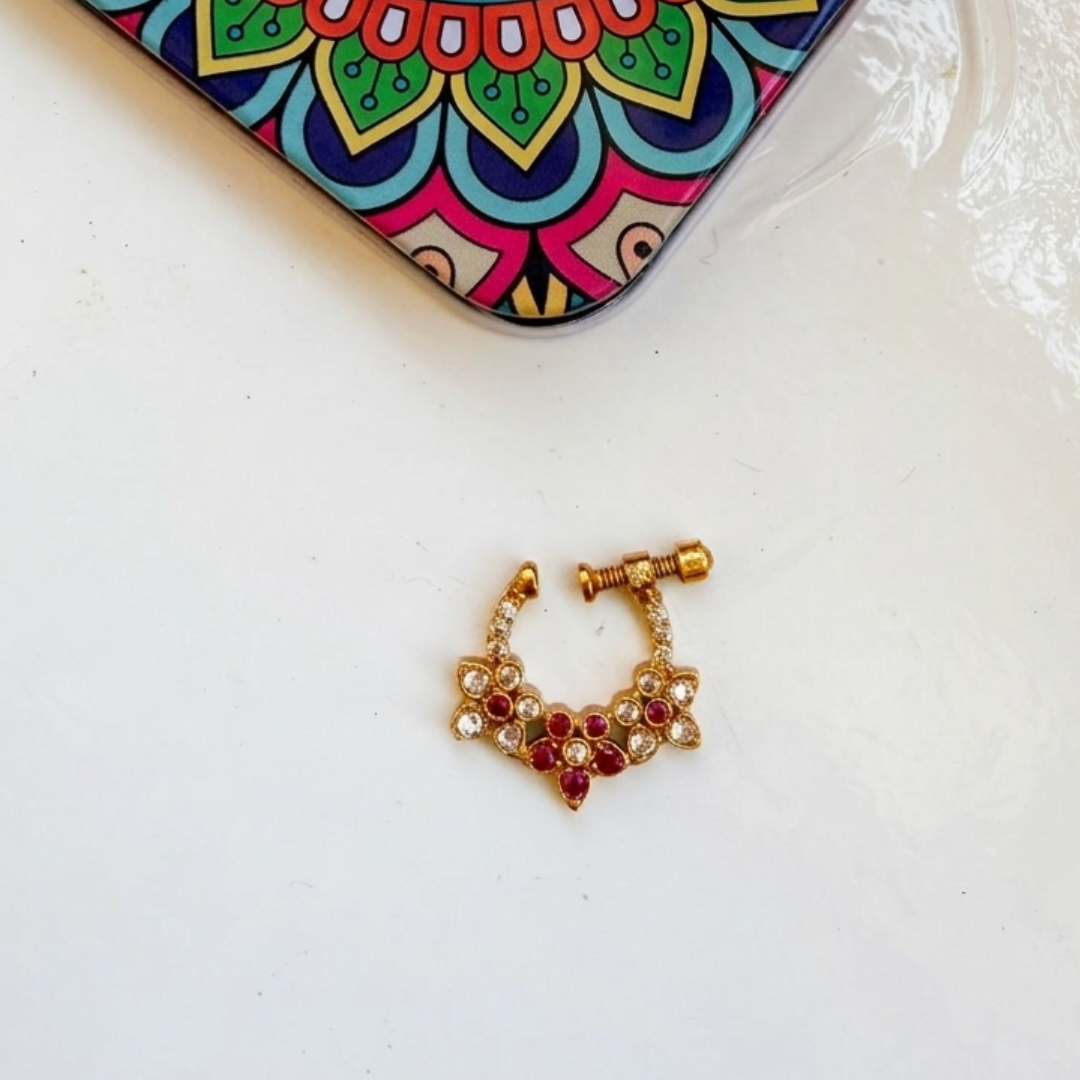 Ruby Floral Nose Pin