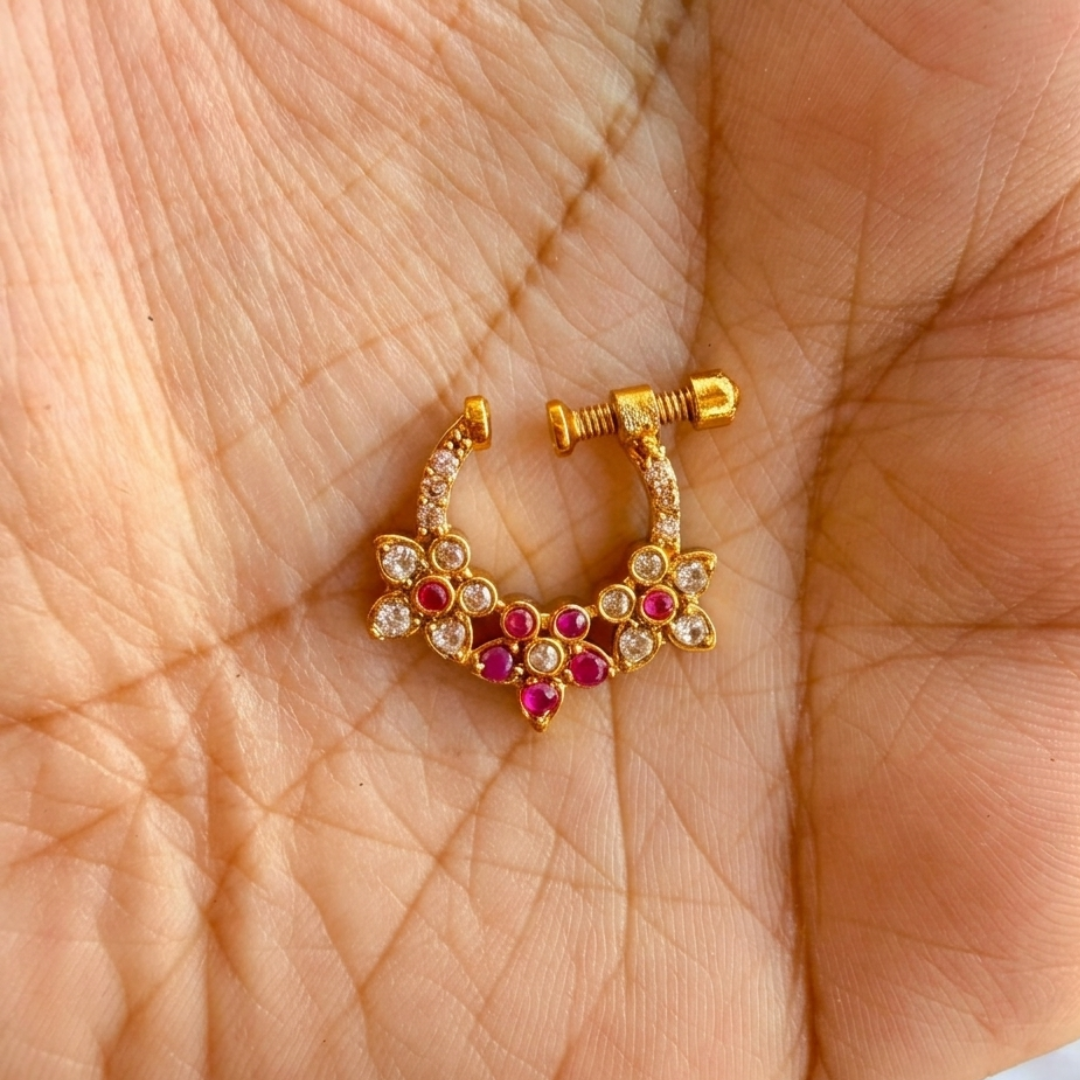 Ruby Floral Nose Pin