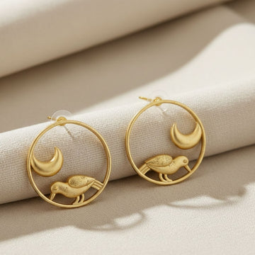 Golden Bird & Crescent Hoop Earrings