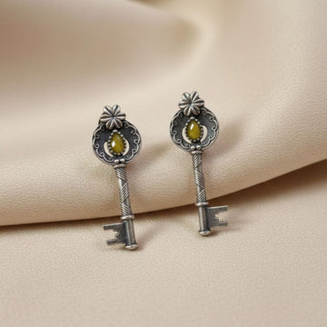 Yellow Vintage Silver Key Earrings