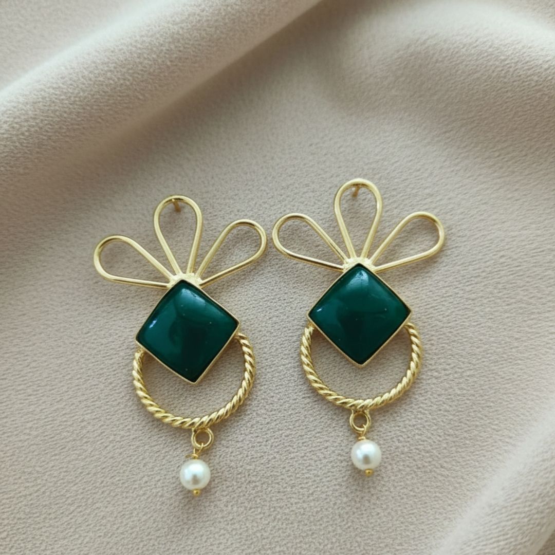 Green -Monalisa Stone Bow Earrings